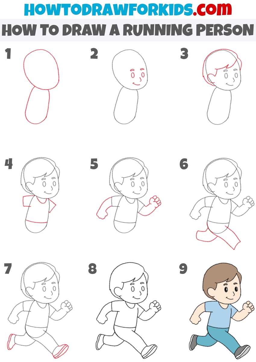 How to draw a running person step by step