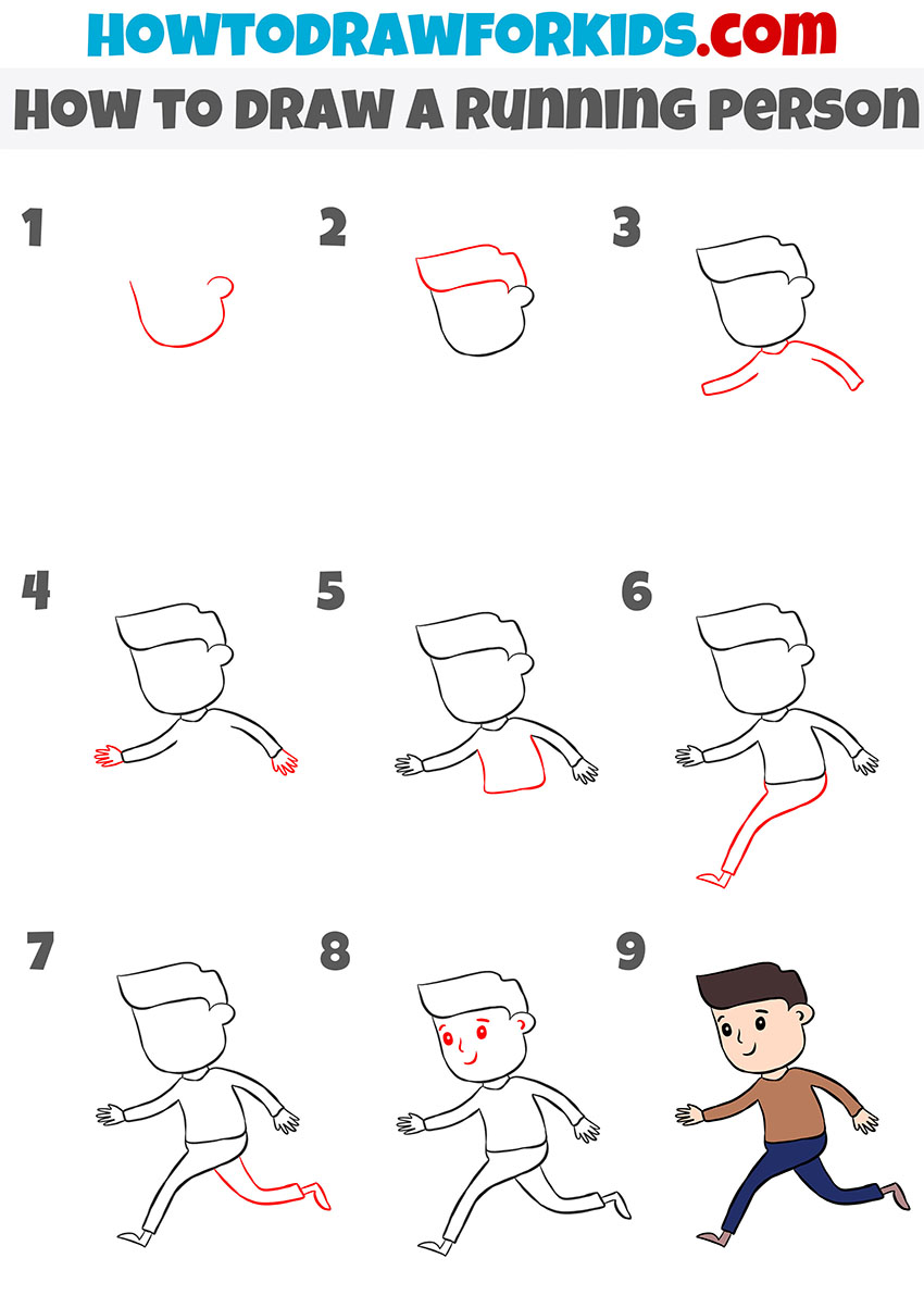 how to draw a running person step by step