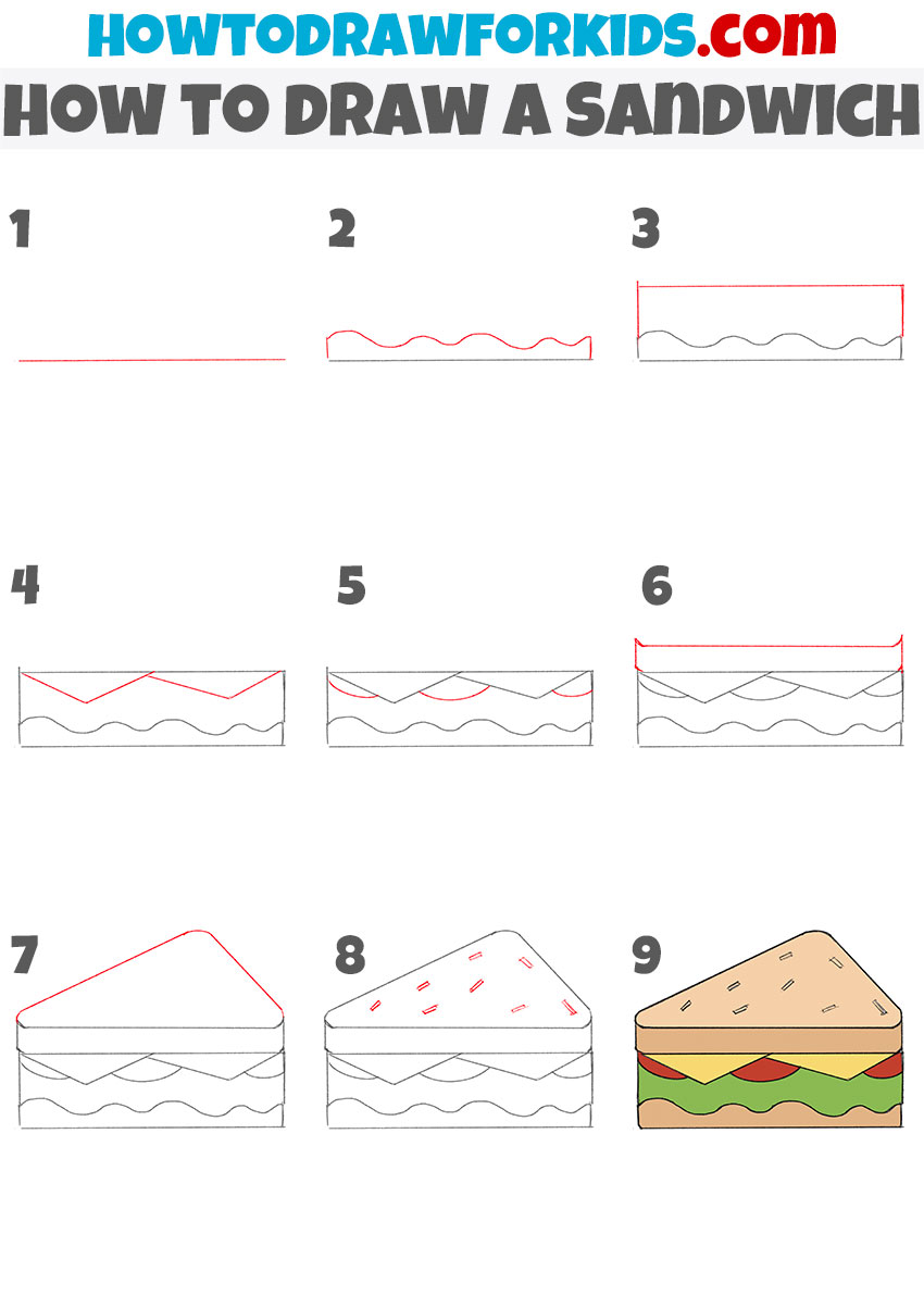 how to draw a sandwich step by step