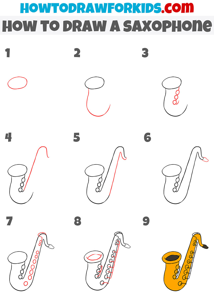 how to draw a saxophone step by step