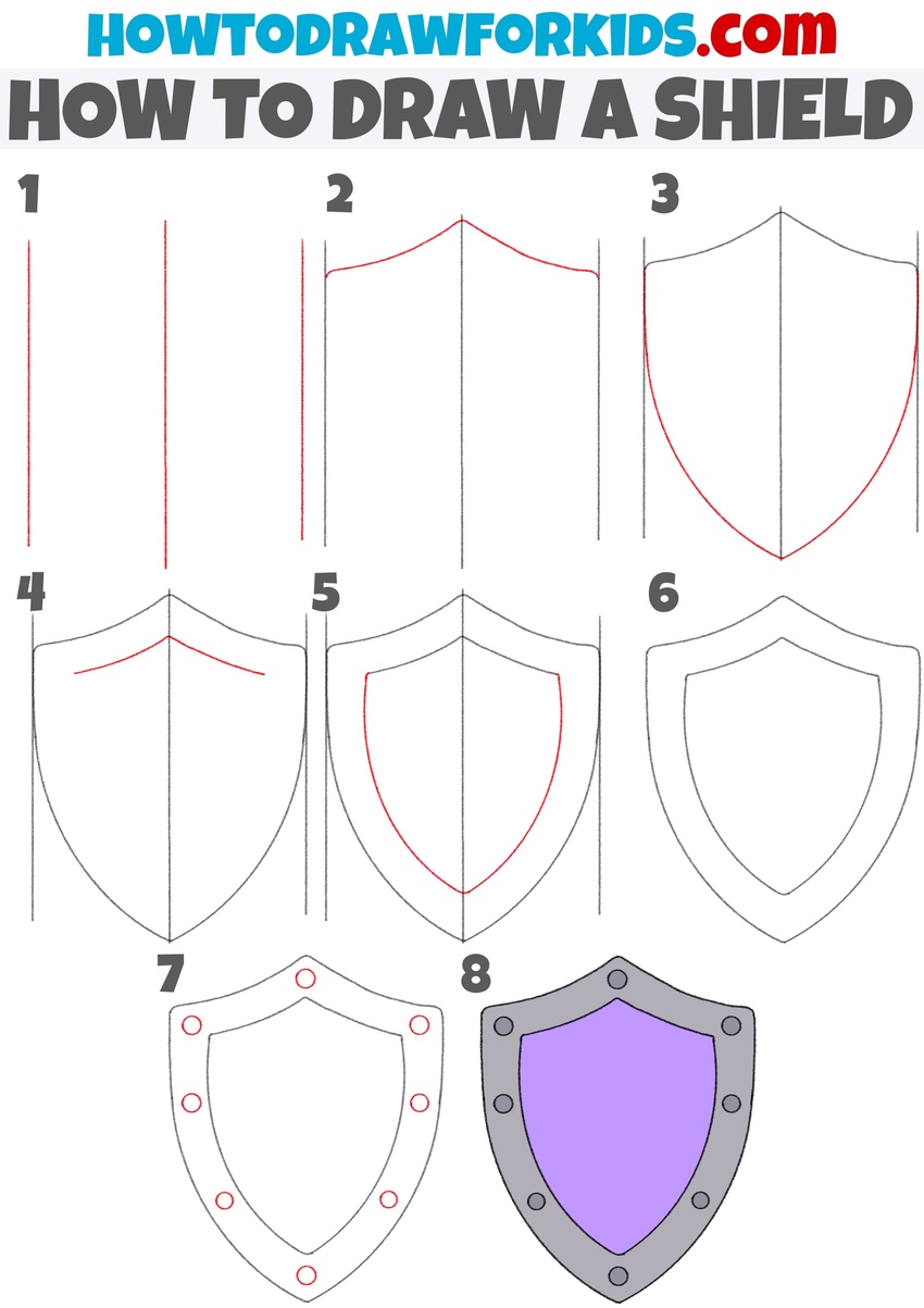 how to draw a shield step by step