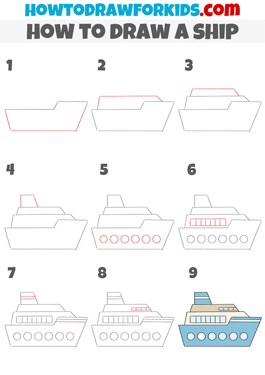 how to draw a ship step by step