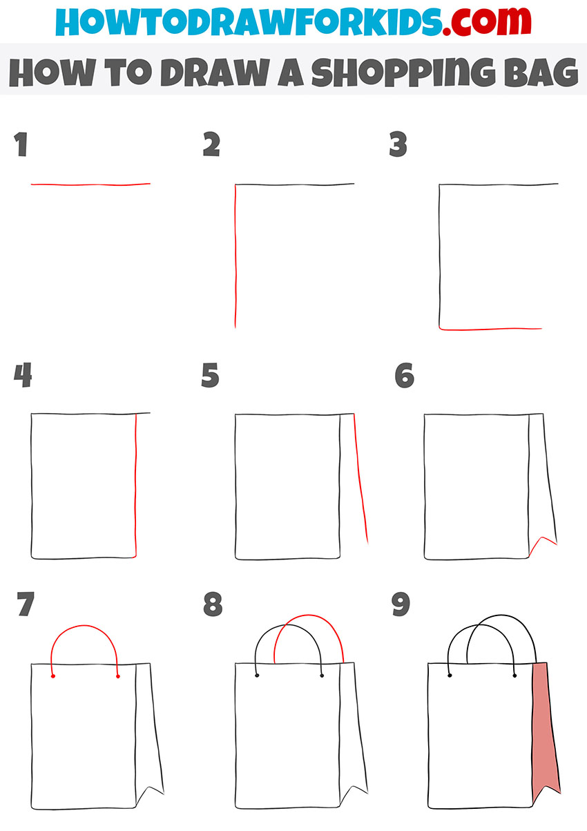 how to draw a shopping bag step by step