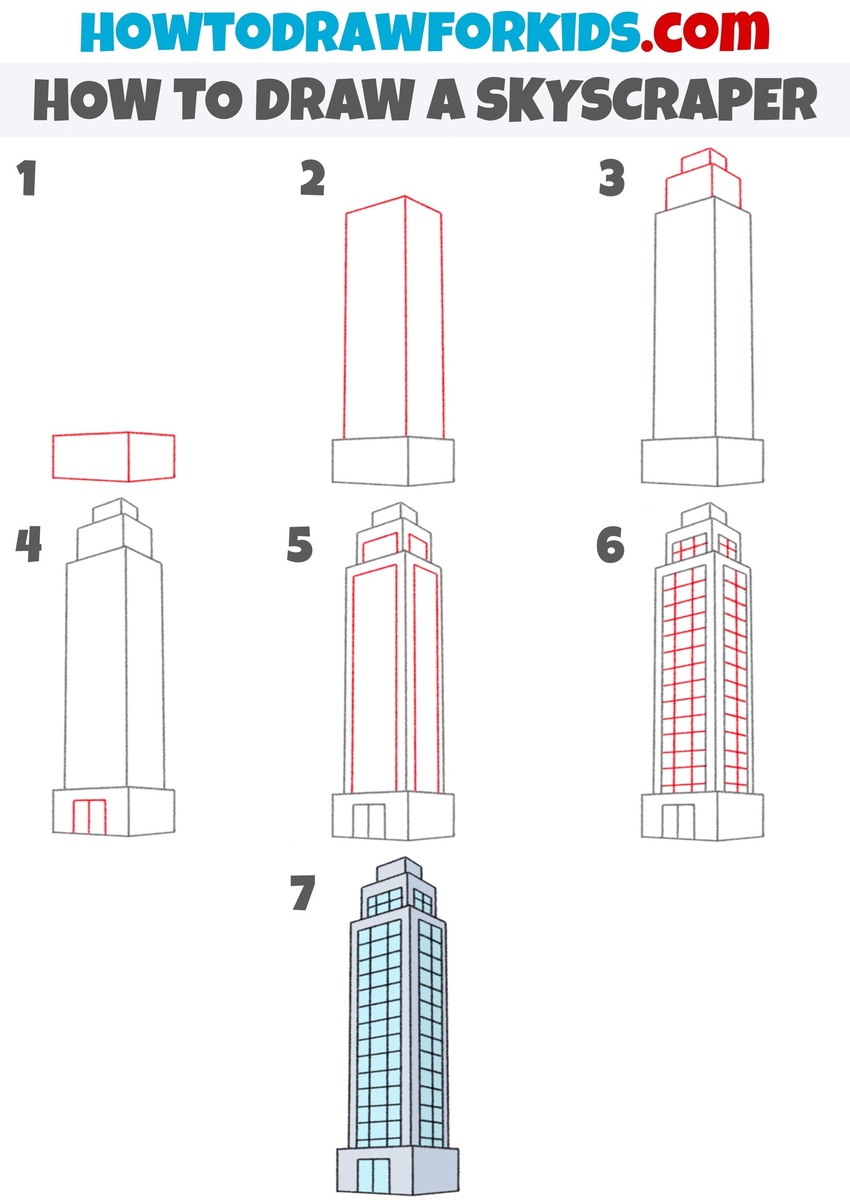 how to draw a skyscraper step by step