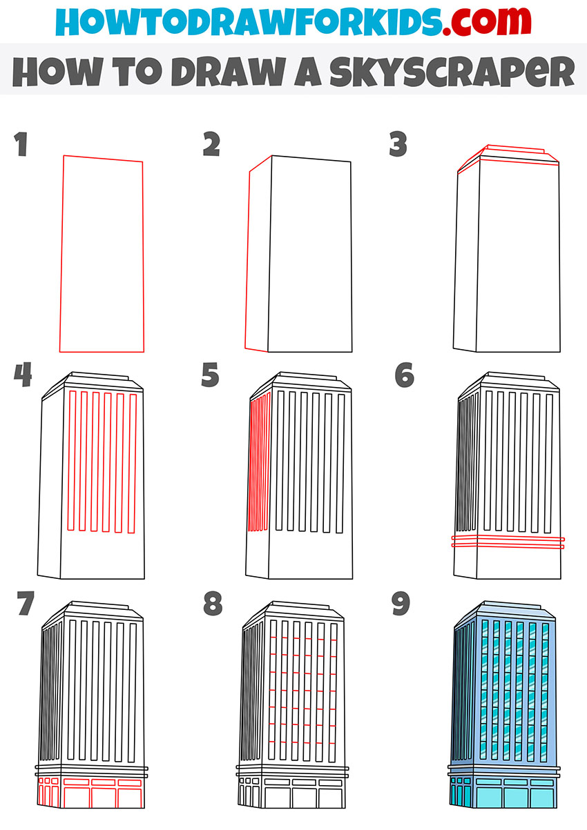 how to draw a skyscraper step by step