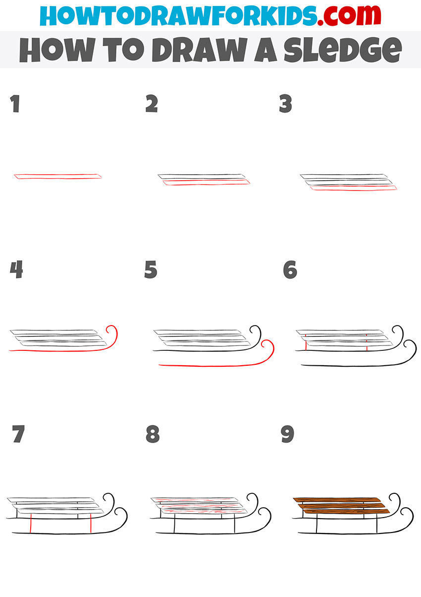 how to draw a sledge step by step