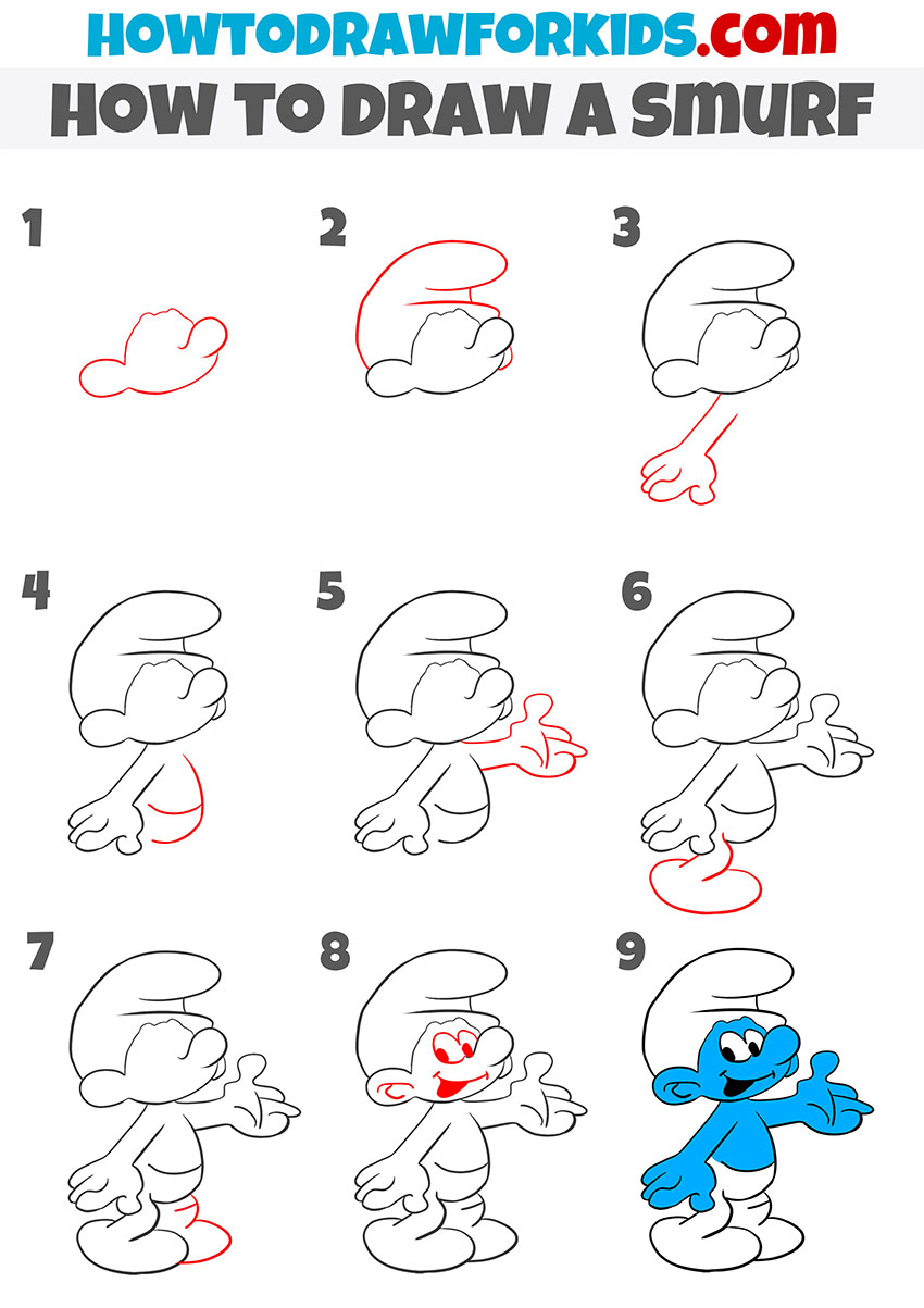 how to draw a smurf step by step