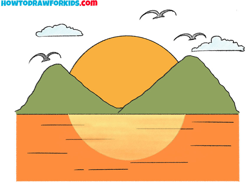 Beach Sunset Drawing, sunset beach, beach, orange, landscape png | PNGWing