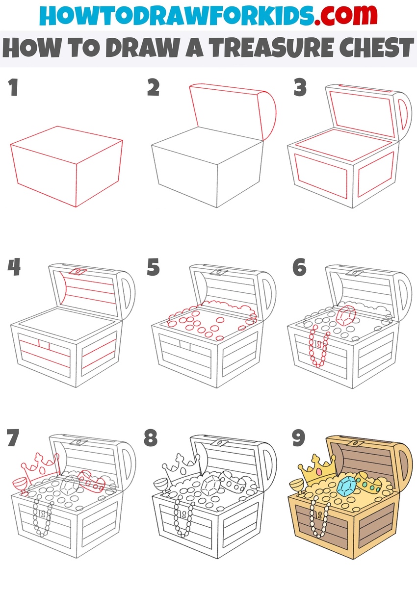 how to draw a treasure chest step by step