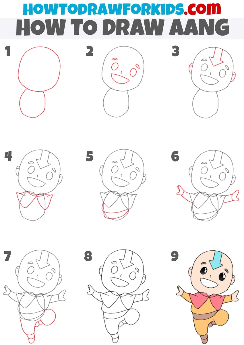 how to draw aang step by step