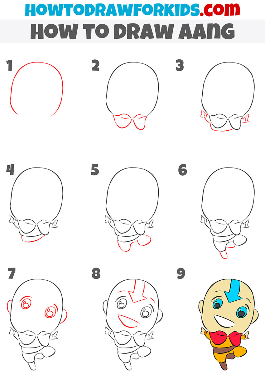 how to draw aang step by step