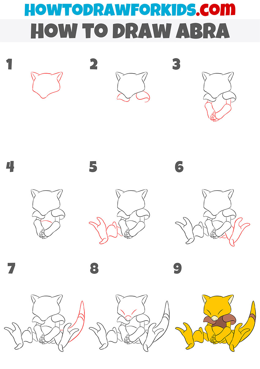 how to draw abra step by step