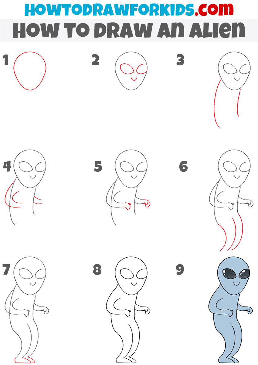 how to draw an alien step by step