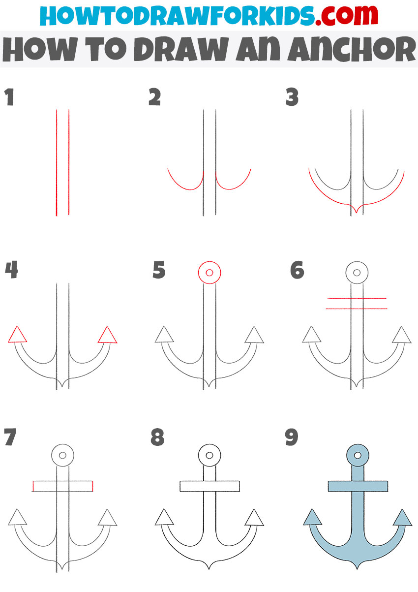 how to draw an anchor step by step