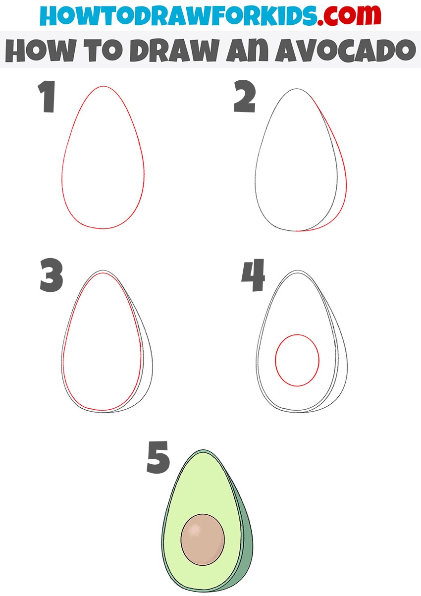how to draw an avocado step by step