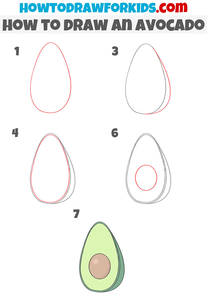 how to draw an avocado step by step