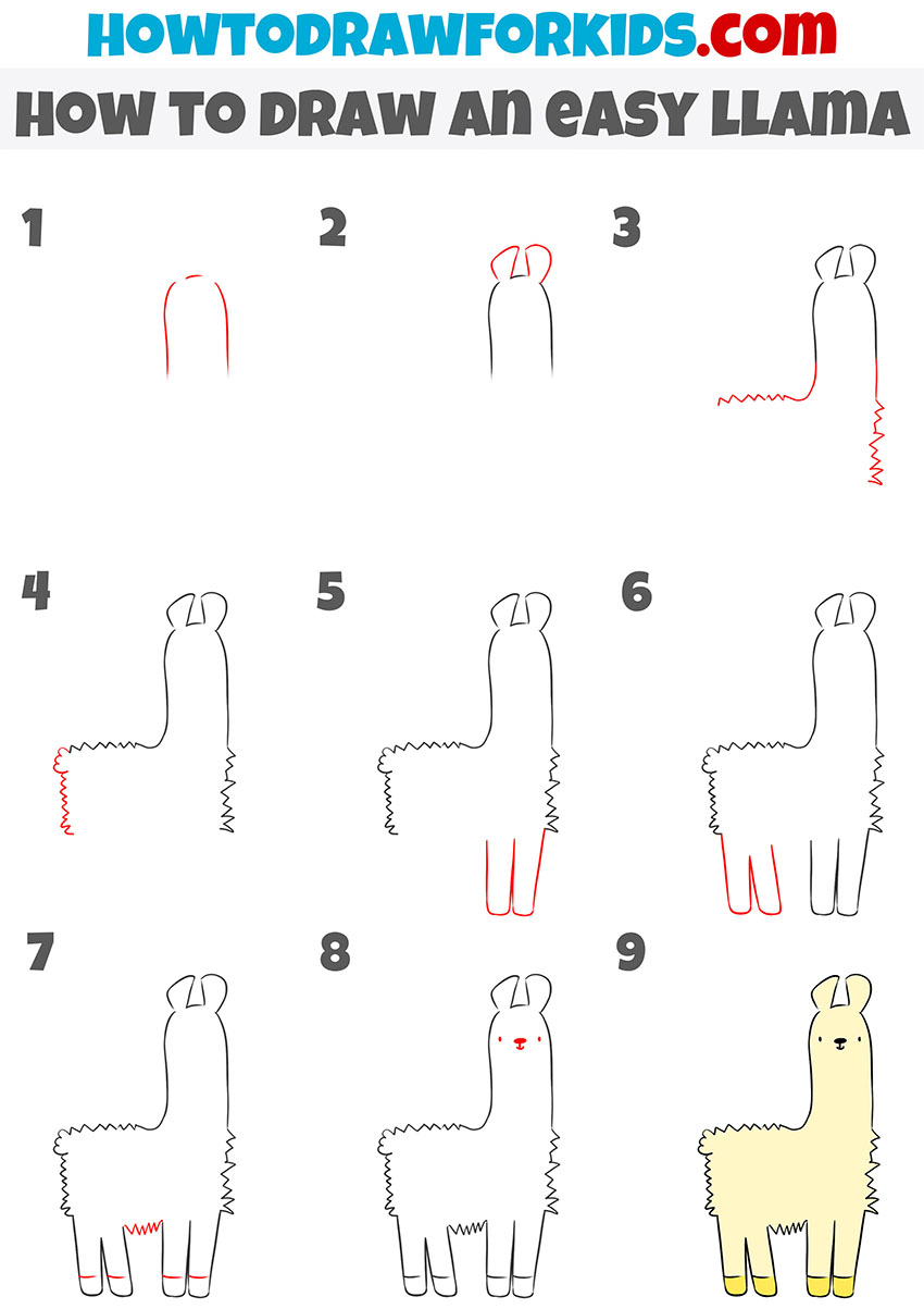 how to draw an easy llama step by step