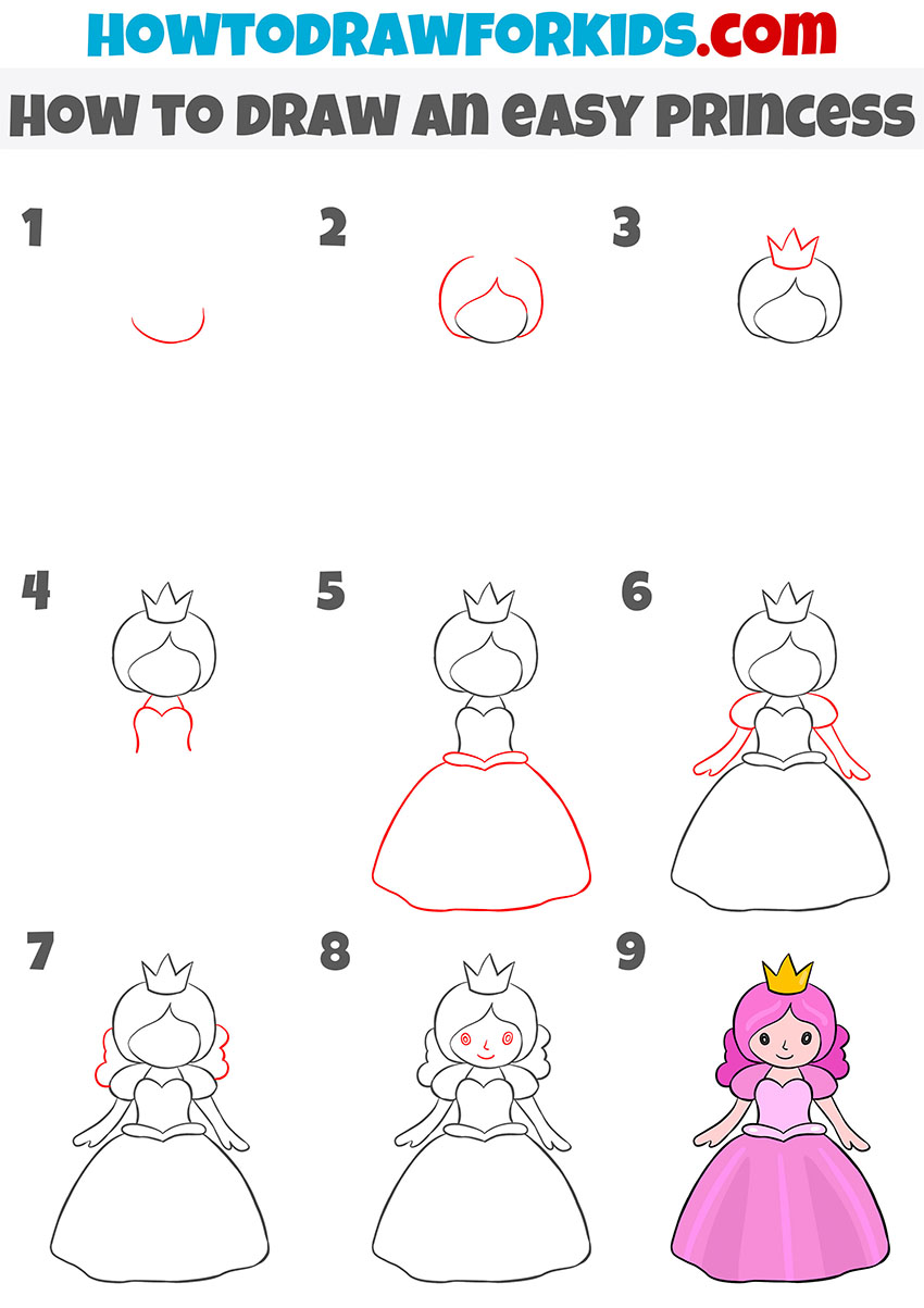 how to draw an easy princess step by step