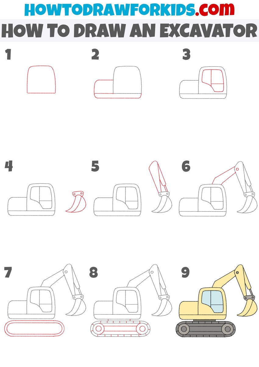how to draw an excavator step by step
