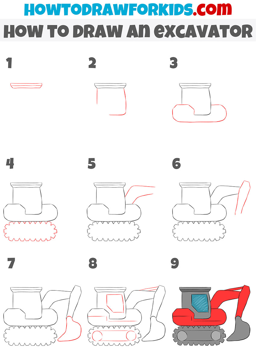 how to draw an excavator step by step