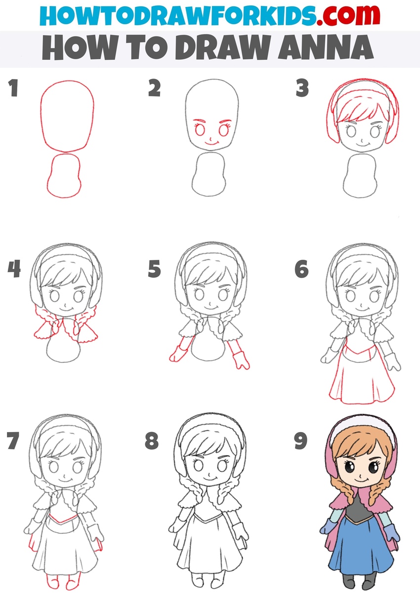 How to draw Anna from frozen step by step