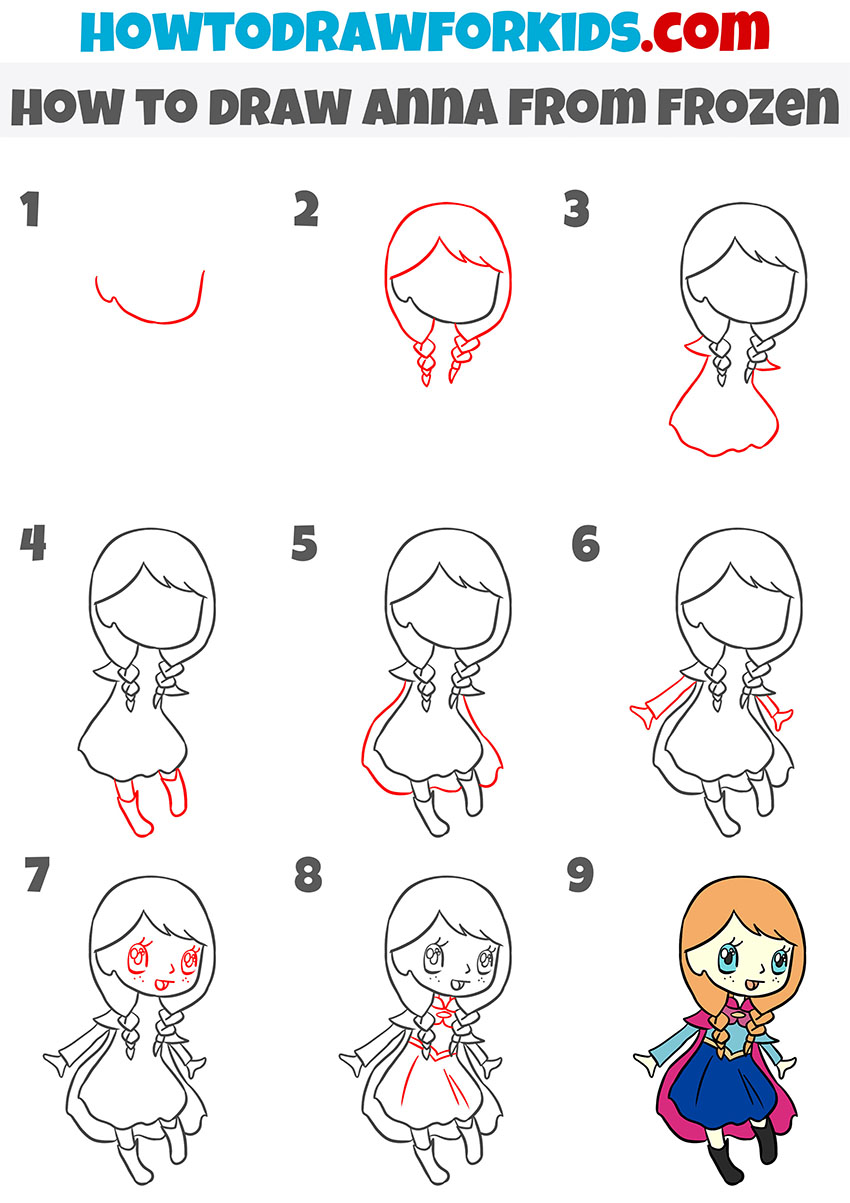 how to draw anna from frozen step by step