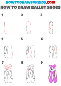 How to Draw Ballet Shoes - Easy Drawing Tutorial For Kids