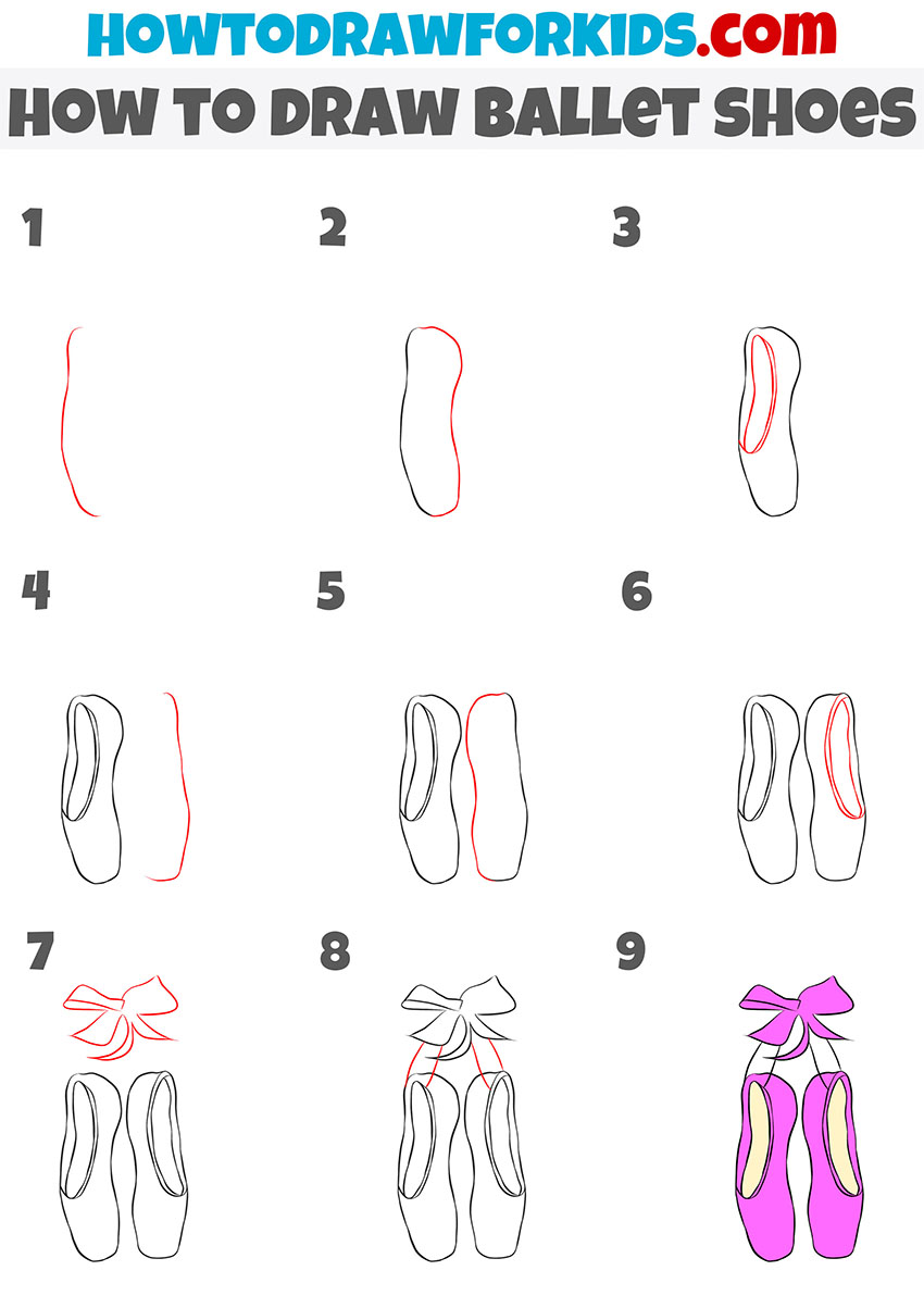 how to draw ballet shoes step by step