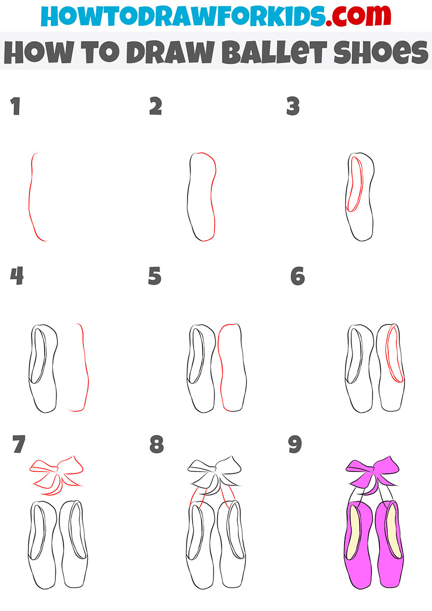 How to Draw Ballet Shoes - Easy Drawing Tutorial For Kids