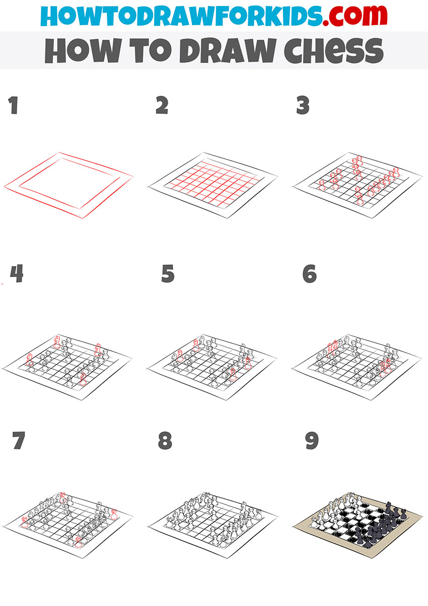 how to draw chess step by step