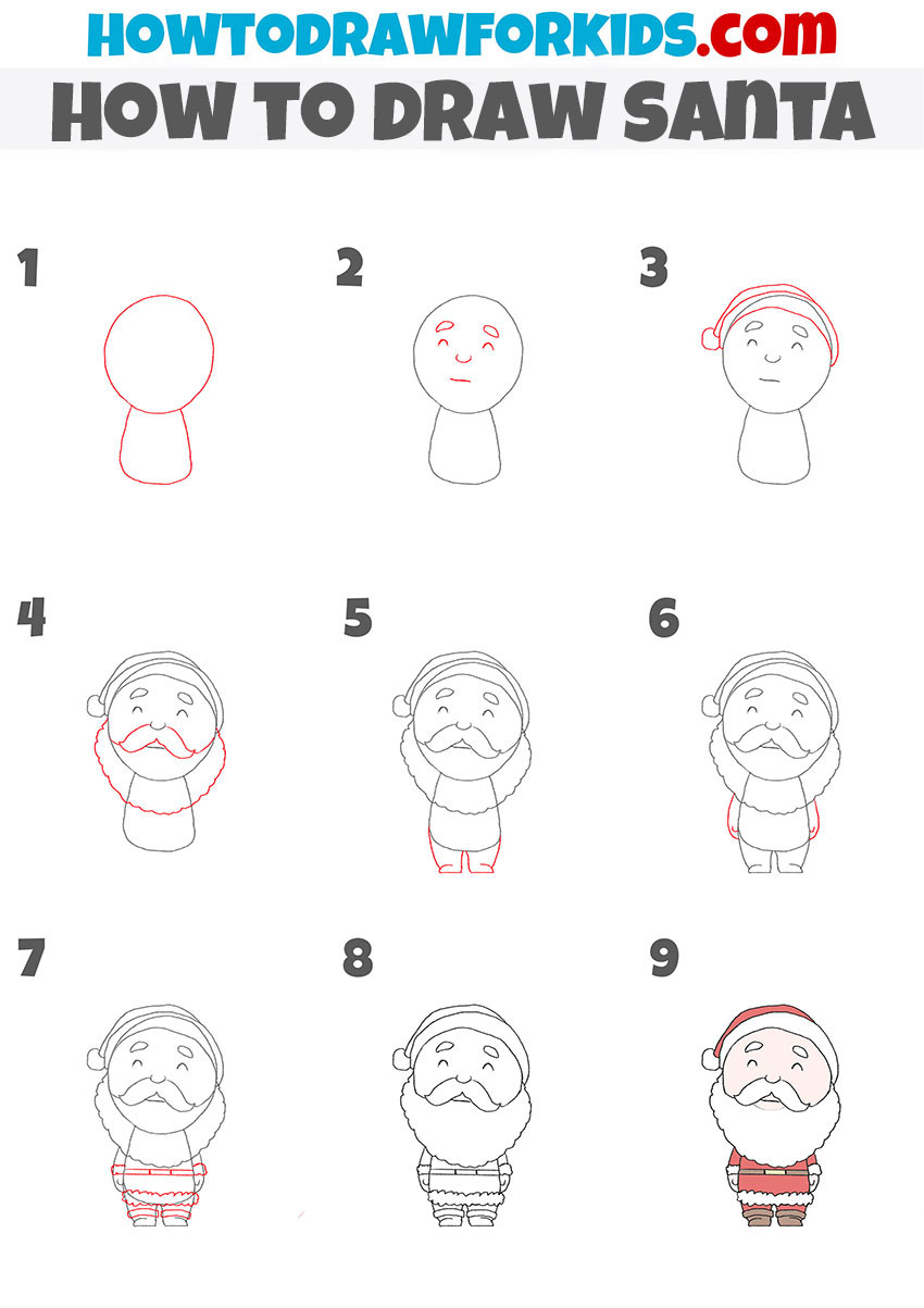 how to draw chibi santa step by step