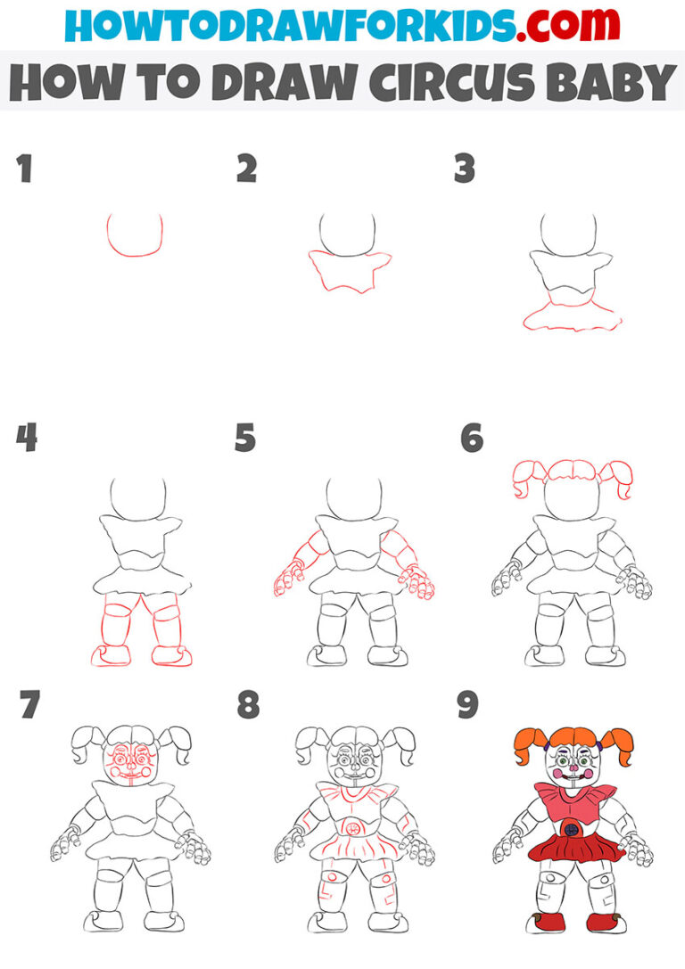 How To Draw Circus Baby - Easy Drawing Tutorial For Kids