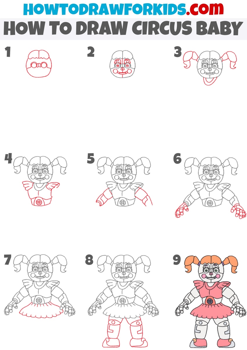 how to draw circus baby step by step