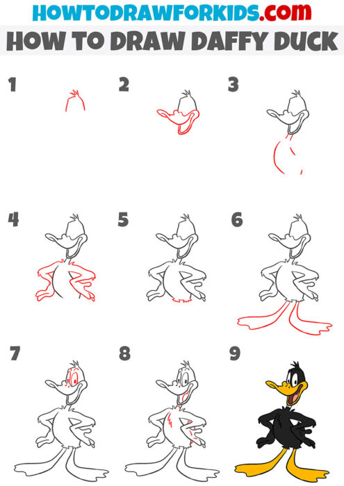 How to Draw Daffy Duck - Easy Drawing Tutorial For Kids