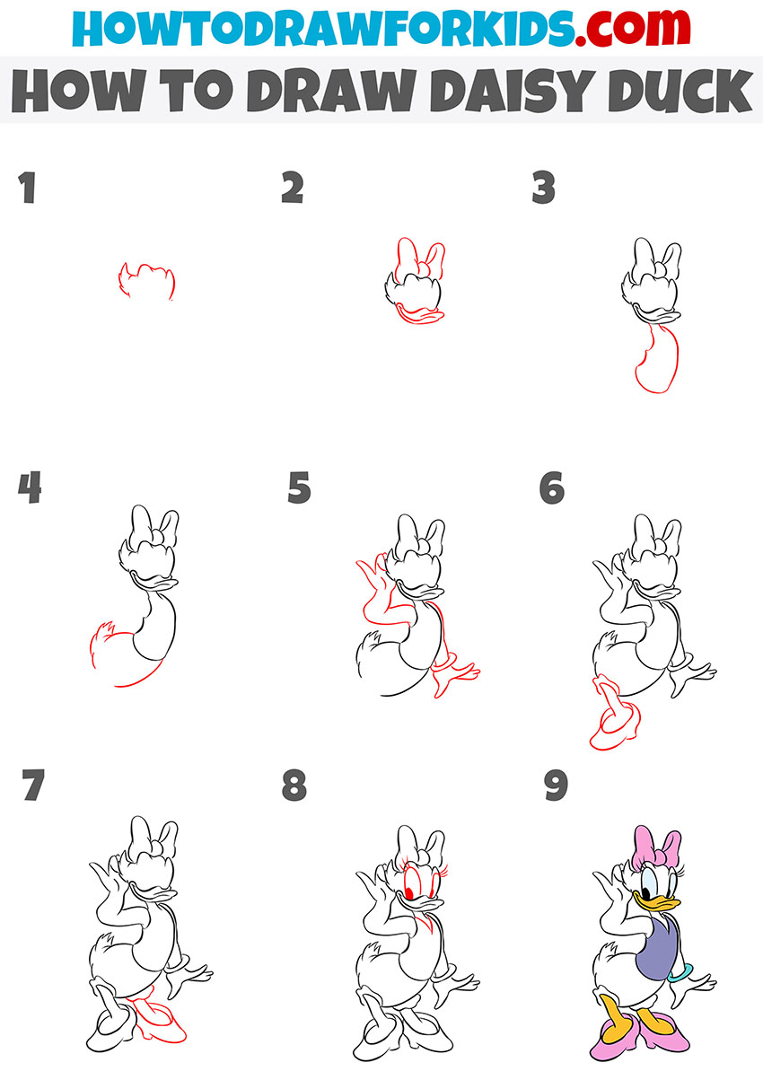 how to draw daisy duck step by step