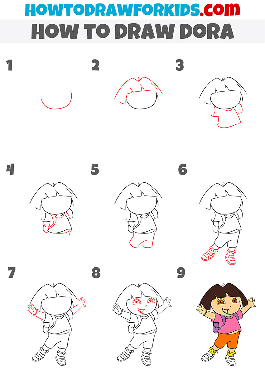 How to Draw Dora - Easy Drawing Tutorial For Kids