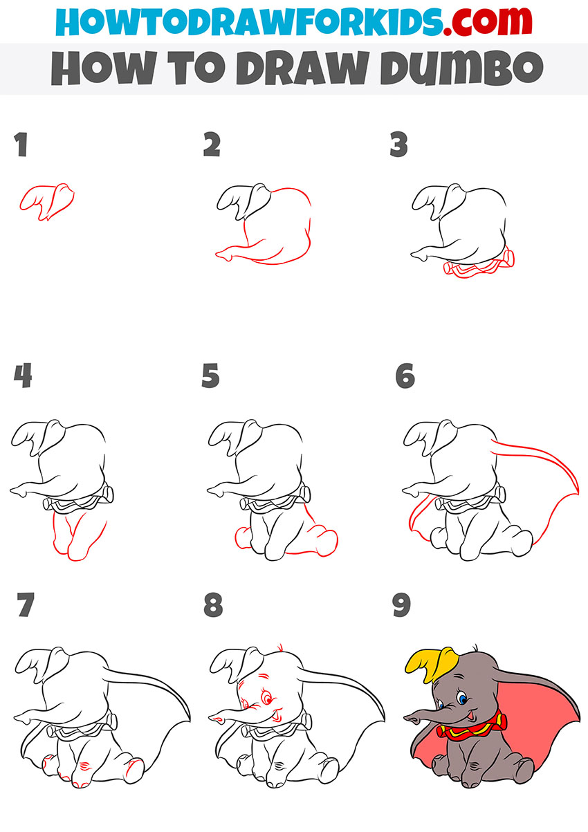 how to draw dumbo step by step