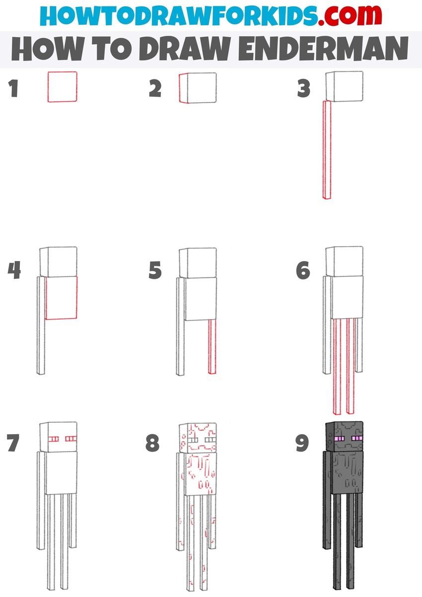 How to draw Enderman step by step