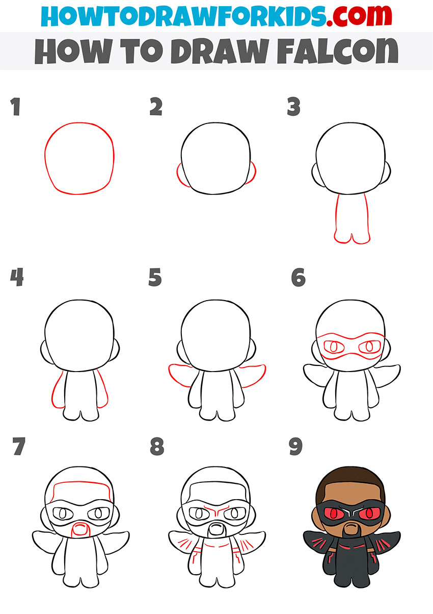 how to draw a falcon step by step easy