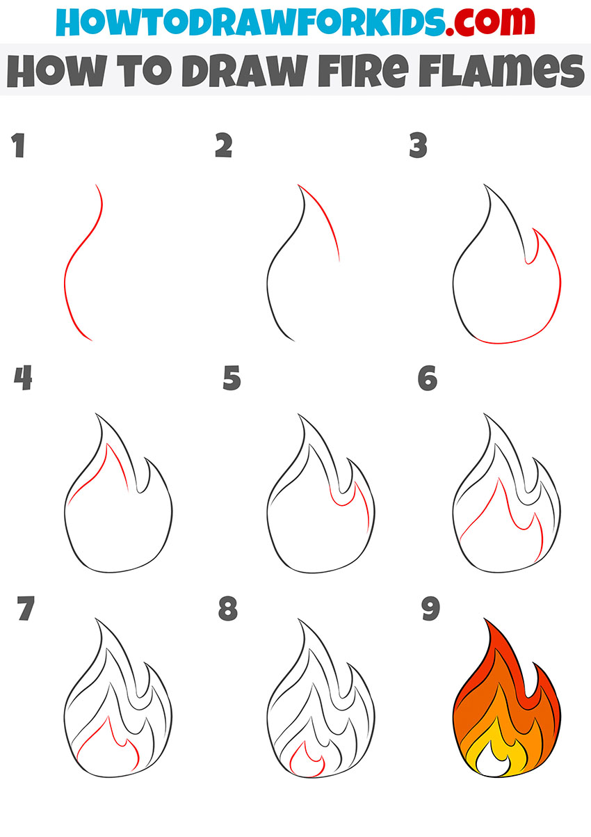 how to draw fire flames step by step