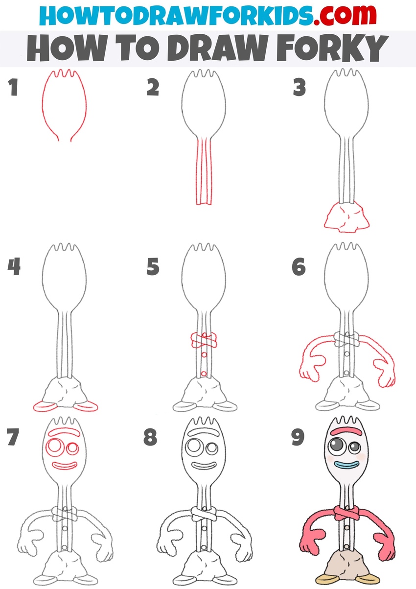 How to draw Forky step by step
