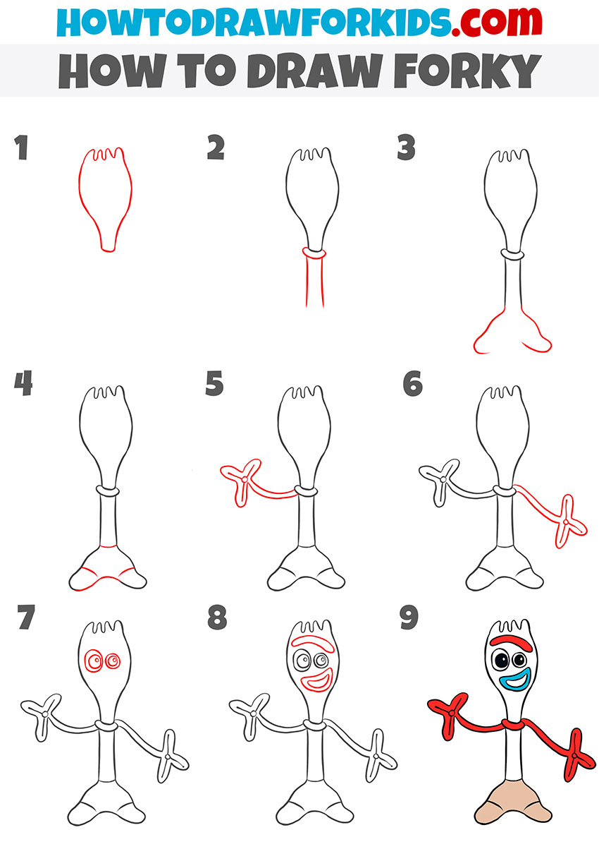 how to draw forky step by step