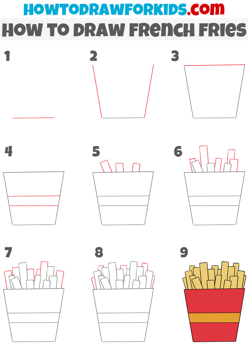 how to draw french fries step by step