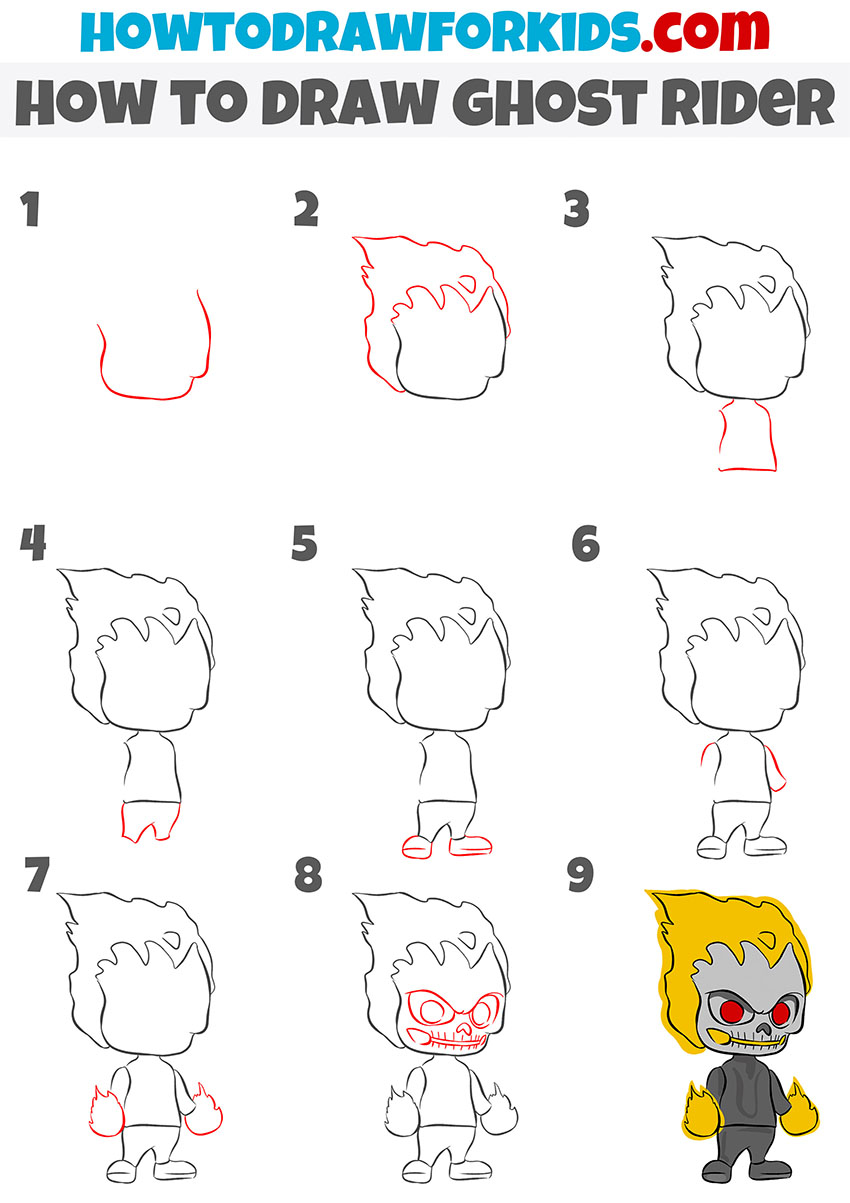 how to draw ghost rider step by step