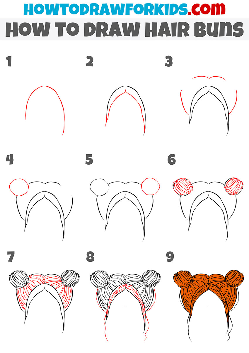 how to draw hair buns step by step