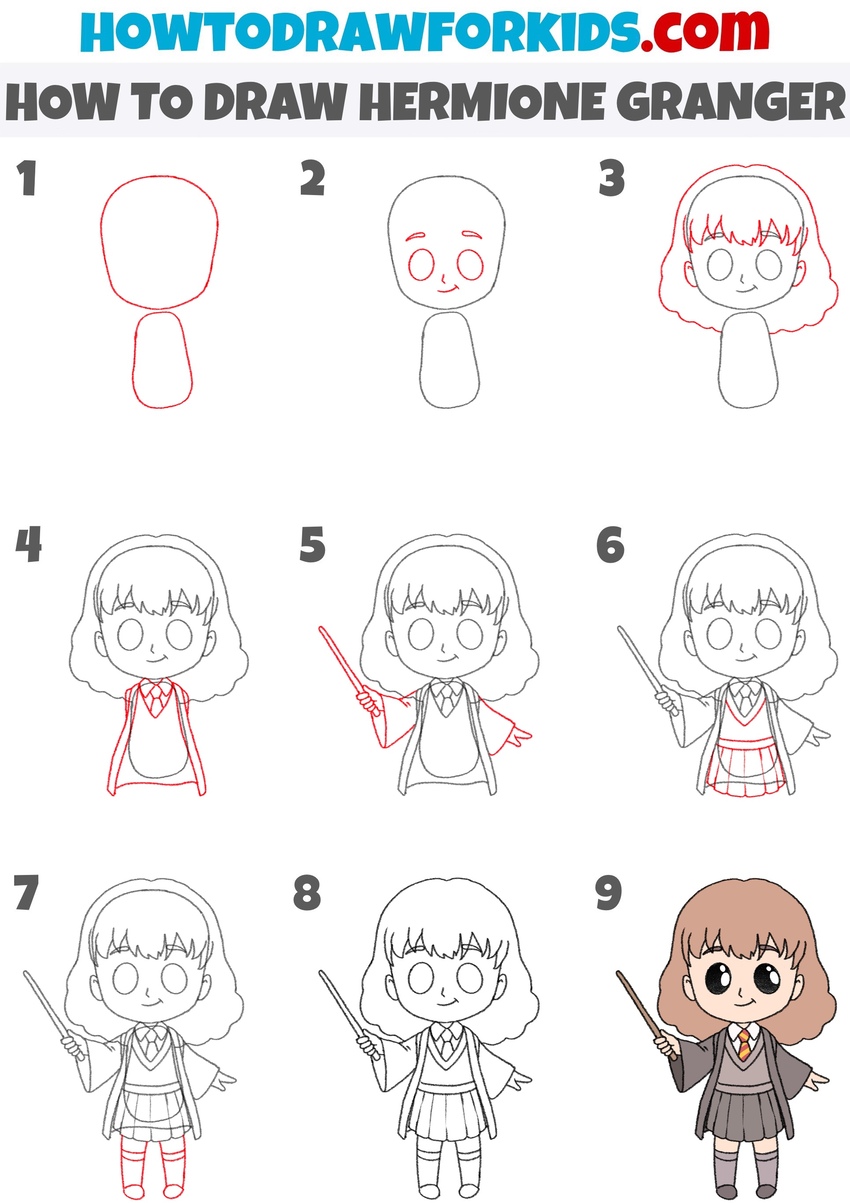 How to draw Hermione Granger step by step