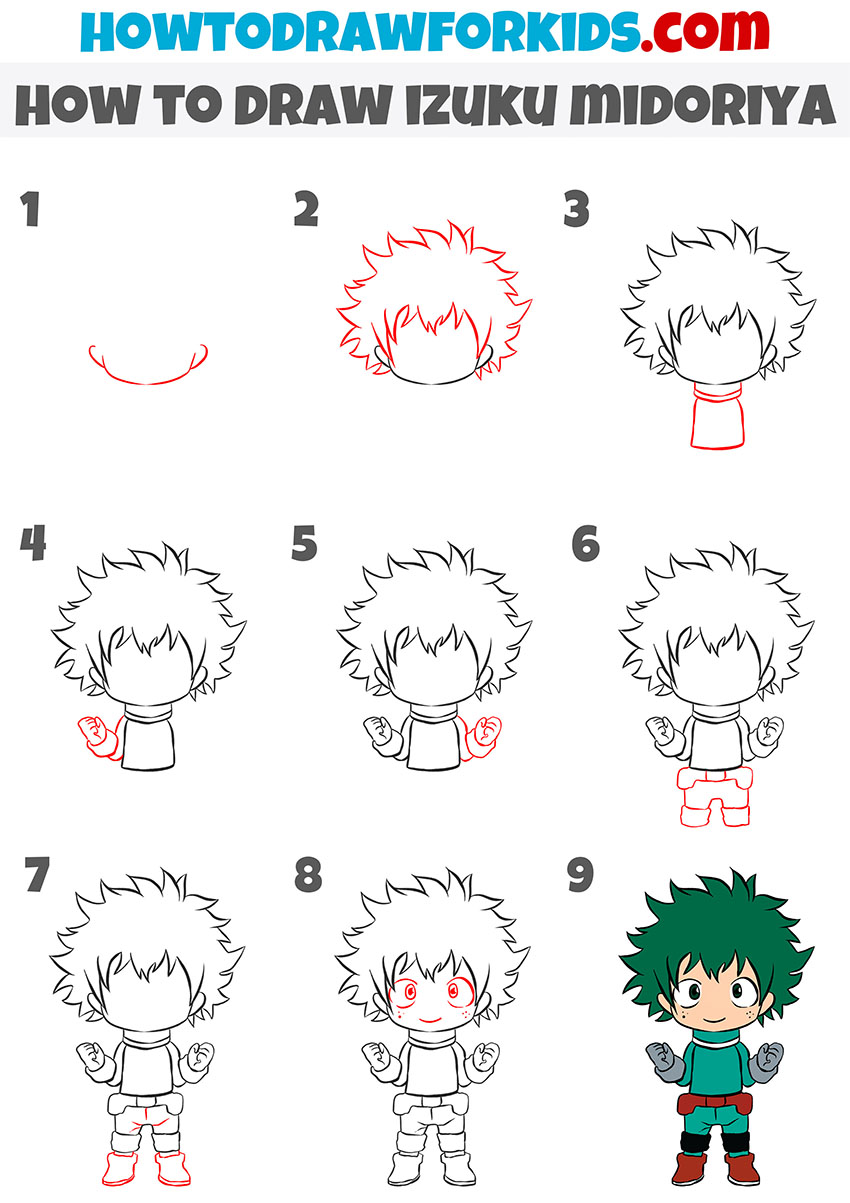 how to draw izuku midoriya step by step