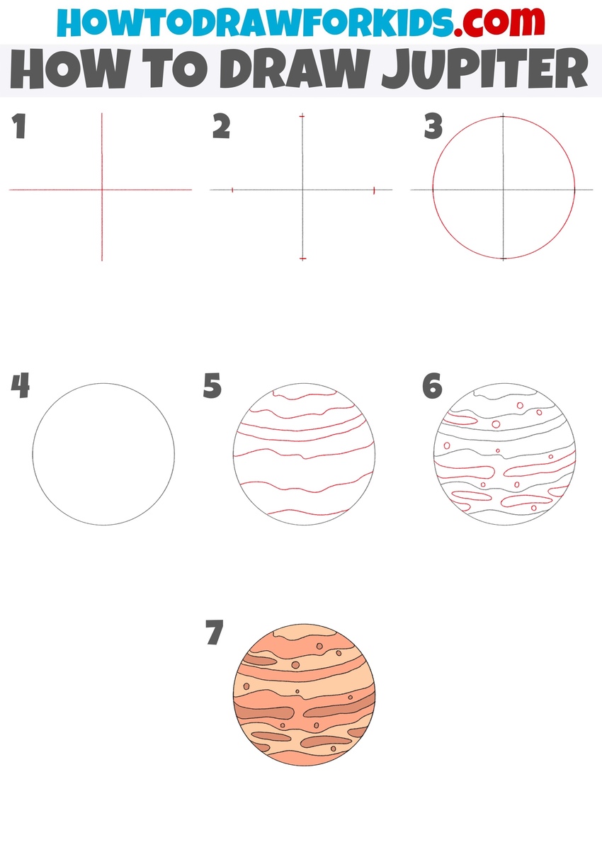 How to draw Jupiter step by step