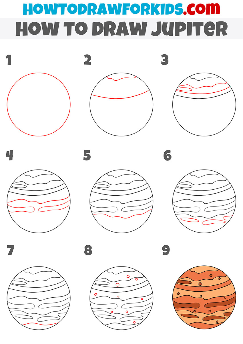 how to draw jupiter step by step