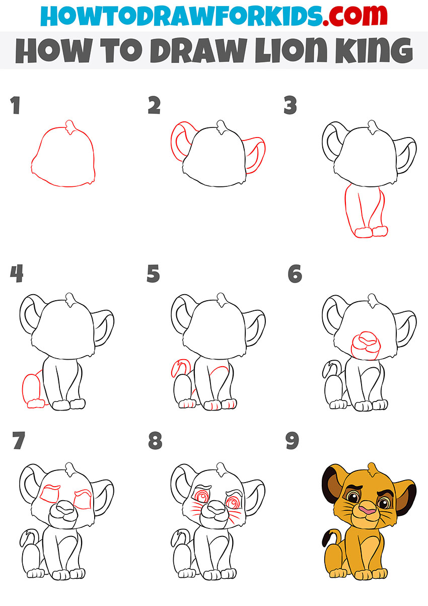 how to draw lion king characters step by step